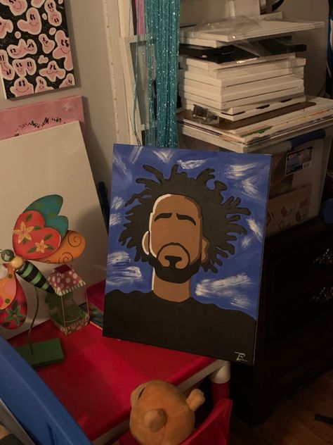 Canvas Art Designs Jcole Rapper Painting, J Cole Painting Easy, J Cole Painting, J Cole Portrait, J Cole Drawing, J Cole Art, Wall Drawing Ideas, Hippie Painting, Room Painting