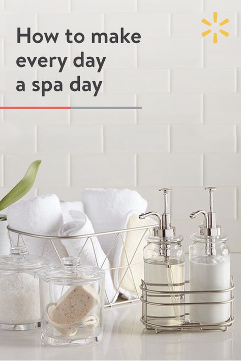 Treat yourself every day with special touches that will upgrade your bathroom to spa status. Shop Walmart.com for glass apothecary jars, fresh white linens and luxe soaps that will add the finishing touch to your vision. Bathroom Mat Ideas, White Linens, Trendy Apartment, Pretty Bathrooms, Glass Apothecary Jars, Small Basket, Apartment Bathroom, Bathroom Spa, Bathroom Decoration