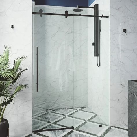 Vigo VG6021MBCL6076 Elan 76" High x 60" Wide | Build.com Small Bathroom Door, Florida Bathroom, Frameless Sliding Doors, Small Bathroom With Shower, Frameless Sliding Shower Doors, Glass Shower Door, Frameless Shower Door, Bathroom Layouts, Support Wall