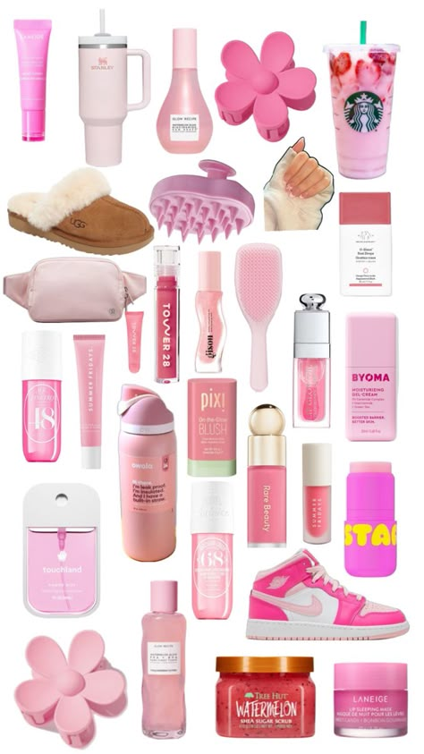 These are a bunch of preppy items but all in pink Preppy Wish List Ideas, Preppy Party Favor Ideas, Preppy Birthday Presents, Preppy Stuff To Do, Loveshake Fancy, Pinkmas Wishlist, Preppy Perfume, Cute Preppy Aesthetic, Preppy Sleepover