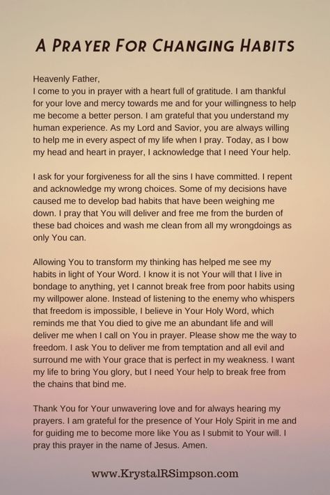 A Prayer For Changing Habits Prayer For Focus And Concentration, Prayer For Clarity And Guidance, Prayer For Change, Prayer For Strength And Courage, Strong Prayers, Breaking Habits, Prayer For Strength, Breaking Bad Habits, Prayer For Forgiveness