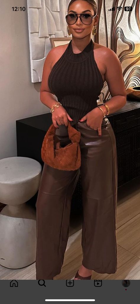 Tan Tube Top Outfit, Black Leather And Lace Outfit, Black Women Luxury Outfits, Classy Outfits Night Out, Bronze Heels Outfit, Tall And Curvy Fashion Outfits, Winter Night Out Outfit Black Women, Basketball Date Outfit For Women, Gno Outfit Fall Night