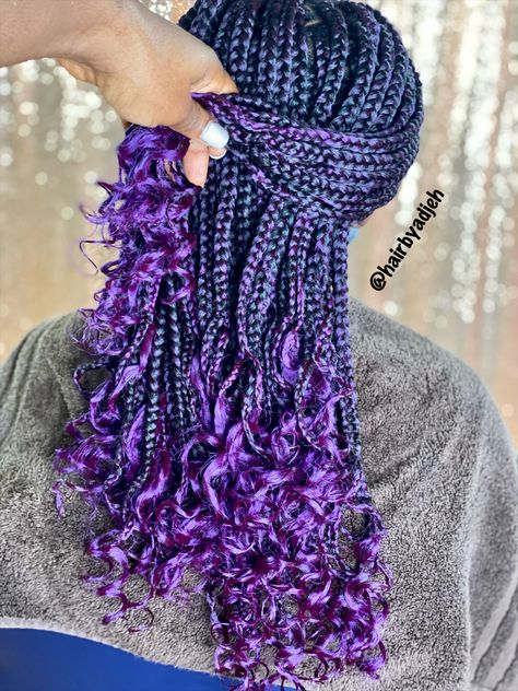 Purple Ombre Braids Black Women, Medium Single Braids, Black And Purple Braids, Purple Braids For Black Women, Purple And Black Braids, Braids Purple, Ombre Braids, Black Box Braids, Purple Braids