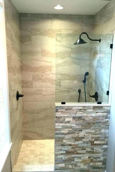 31 Luxury Walk in Shower Ideas Small Walk In Shower Ideas, Shower No Door, Walk In Shower No Door, Tile Walk In Shower, Walk In Shower Ideas, Open Showers, Bathroom Shower Design, Bad Inspiration, Bathroom Remodel Shower