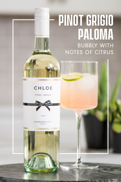 This refreshing take on a Mexican Paloma includes grapefruit soda, lime juice, mezcal, and a splash of Pinot Grigio—for added intrigue.   INGREDIENTS: 1 part mezcal 1 part lime juice 2 parts Chloe Pinot Grigio Grapefruit soda, to top Lime wheel, to garnish  DIRECTIONS: In a cocktail glass, add ice, mezcal, lime juice, Chloe Pinot Grigio. Stir well. Strain into a glass with ice. Top with grapefruit soda and garnish with a lime wheel. Desert Drinks, Liquor Recipes, Pretty Cocktails, Grapefruit Soda, Kid Drinks, Wine Down, Floral Crowns, Pretty Drinks, Pinot Grigio