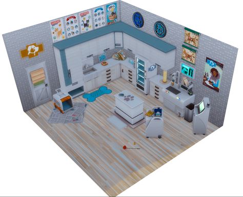 Sims 4 Pet Room, Sims 4 Vets Clinic, Sims Vet Clinic Ideas, Sims 4 Vet Clinic Cc, Vet Clinic Layout Sims 4, Sims 4 Cc Veterinary, Sims 4 Vet Clinic Floor Plan, Sims 4 Vet Clinic Build, Sims 4 Vet Clinic