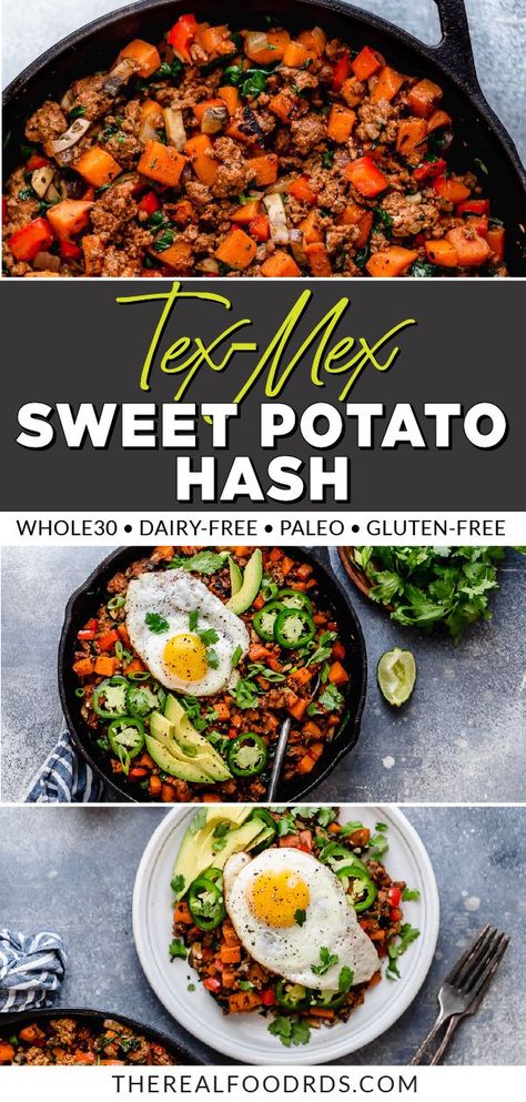 Leftover Taco Meat, Potato Skillet, Real Food Dietitians, Sweet Potato Skillet, Easy Whole 30 Recipes, Yummy Sweet Potatoes, One Skillet Meals, Potato Hash, Sweet Potato Breakfast