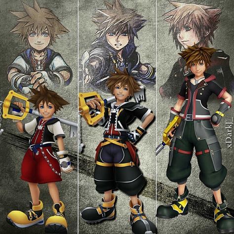 Evolution of Sora from Kingdom Hearts. Sora Pfp, Kingdom Hearts 1, Kingdom Hearts 2, Kingdom Hearts Funny, Sora And Kairi, Kingdom Hearts Wallpaper, Kh 3, Kingdom Hearts Characters, Kingdom Hearts Ii