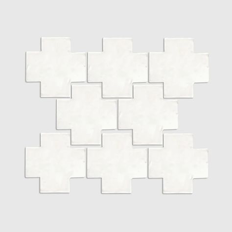 Looking for a durable and unique tile? Glazed Hex White is a perfect addition to your kitchen backplash, bathroom, fireplace, or commercial project. Swiss Cross Tile, Kitchen Backplash, Cross Tile, Patio Floors, Gloss Texture, Decorative Walls, Clay Imports, Bath Tile, Saltillo Tile