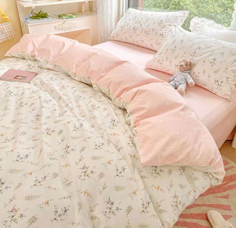 Farmhouse Floral Cotton Duvet Cover Set Pink White Coquette - Etsy UK Nordic Bed, Girls Duvet Covers, Floral Print Bedding, Cama Queen Size, Girl Bed, Floral Bedding Sets, Purple Bedding, Girls Bedding Sets, Flower Bedding