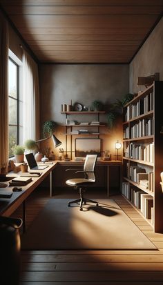 Office Aesthetic Home, Home Office Architecture, Best Office Setup, Japanese Style Office Design, Best Home Office Setup, Small Home Workspace, Home Office Inspo Aesthetic, Ergonomic Home Office Ideas, Desk In Middle Of Office