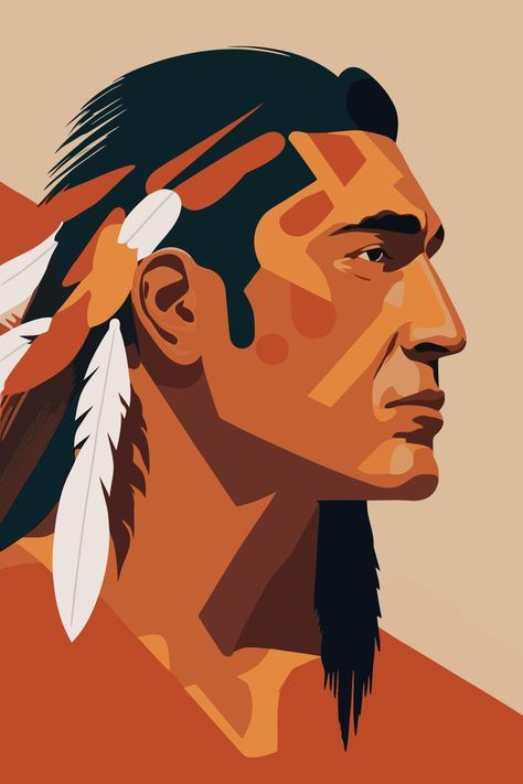 Native american indian man with feathers in profile, vector illustration Native American Man Drawing, Native American Graphic Design, Native American Logo, Native Symbols, American Logo, Bookmark Design, Feather Vector, Native American Men, Indian Tribes