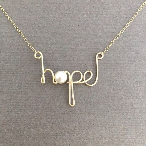 Hope Necklace, Birthstone Necklace, Gold Hope Necklace, Swarovski Crystal Birthstone, Message Jewelry - Etsy Canada Wire Jewelry Earrings, Wire Wrap Jewelry Designs, Wire Jewelry Making, Bijoux Fil Aluminium, Hope Necklace, Necklace Birthstone, Name Necklaces, Necklace Swarovski, Wire Jewelry Designs