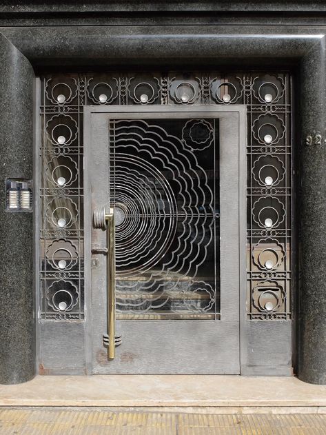 The vocabulary of Montevideo Art Deco architecture and design | THE WORLD OF INTERIORS Art Deco Architecture Interior, Art Deco Entrance, Neo Baroque, Metal Gates, The World Of Interiors, Streamline Moderne, Deco Architecture, Art Deco Buildings, Built In Furniture