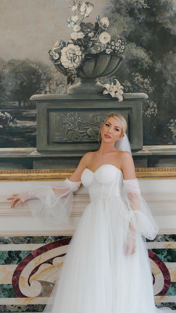 Stassi Schroeder Clark on Instagram: "This is about the dress ✨ I went to @galialahav with a specific vibe in mind: old world but modernized. It was romantic, it was exquisite, and it was so freaking comfortable. The detail on the sleeves 🤌 I can’t. I mean I can, but I CAN’T!!!!" Strapless Wedding Dress Hairstyles, Wedding Dress Hairstyles, Whimsical Wedding Dress, Aesthetic Whimsical, Mac Duggal Prom Dresses, Stassi Schroeder, Neon Prom Dresses, Tight Prom Dresses, High Neck Prom Dress