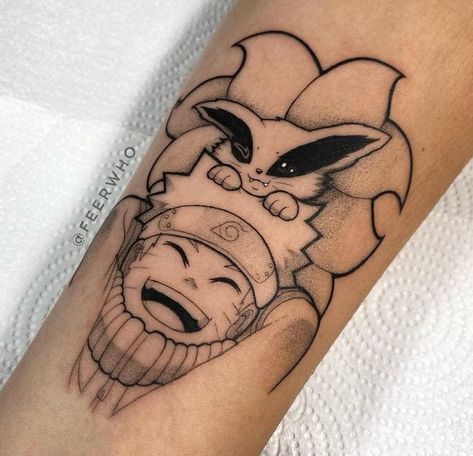 Naruto And Kurama Tattoo, Kurama Naruto Tattoo, Naruto Kurama Tattoo, Kurama Tattoo, Naruto Tattoo Ideas, Naruto Tattoos, Groot Tattoo, Pop Culture Tattoos, Culture Tattoos