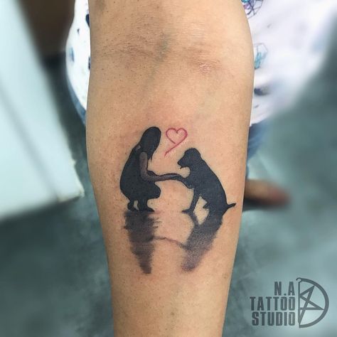 Dog Silhouette Tattoo, Greek Symbol Tattoo, Tattoo Pet, A Girl And Her Dog, Alchemy Tattoo, Dog Memorial Tattoos, Bamboo Tattoo, Paw Tattoo, Silhouette Tattoos