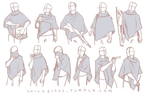 dailyriana:“I finally managed to acquire a poncho in the style of the ones my characters in my comic wear and these are the first in a series of studies of it I’m making. Ponchos are very unusual and it’s wonderful that I no longer have to guess how... Poncho Reference, Poncho Drawing, Shawl Drawing, Artist Advice, Poncho Tutorial, Clothing Study, Clothes Drawing, Viria, Body Poses