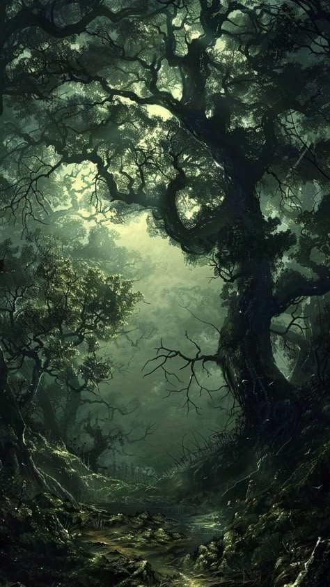 Dark Forest Background, Dark Fantasy Landscape, Dark Fantasy Forest, Medieval Forest, Gothic Forest, Dark Fantasy World, Dark Forest Aesthetic, Nature Witch, Fantasy Tree