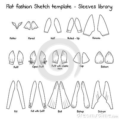 Flat templates Sketches - Sleeves Library Sleeve Flat Sketch, Library Illustration, Technical Sketch, Fashion Sketch Template, Pattern Sketch, Flat Drawings, Textiles Projects, Flat Sketches, Beautiful Eye Makeup