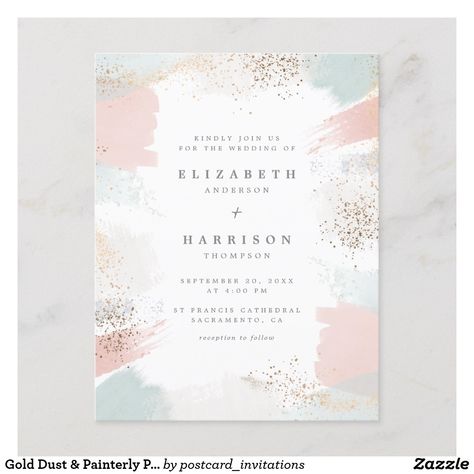 Pastel Wedding Invitations, Debut Invitation, Postcard Wedding Invitation, Postcard Invitation, Gold Dust, Pastel Wedding, Watercolor Wedding Invitations, Wedding Card Design, Watercolor Wedding