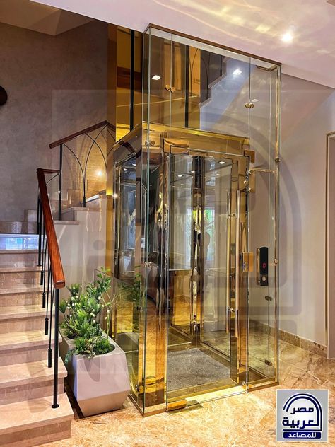 Luxury Elevator Interior, Home Elevator Interior, Luxury Home Elevator, Luxury Elevator, Elevator Pics, Boutique Hotel Lobby, Luxury Stairs, Home Elevator, Staircase Interior Design