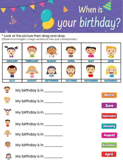 Ejercicio interactivo de Months of the year para primaria. Puedes hacer los ejercicios online o descargar la ficha como pdf. Esl Months Of The Year, Birthday Worksheet, Months In English, When Is Your Birthday, Teaching Vowels, Worksheets For Grade 1, English Activities For Kids, Word Of The Year, Learning English For Kids