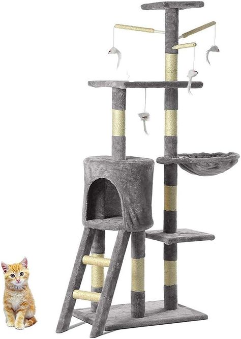 Tree Activity, Cat Tree Scratching Post, Large Cat Tree, Climbing Tower, Cat Climbing Frame, Activity Center, Gray Cat, Sisal Rope, Pet Kitten