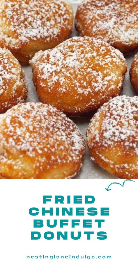 Fried Chinese Buffet Donuts Recipe. A quick and easy dessert with refrigerated biscuit dough, and sugar. You can use a deep fryer, or a large skillet. Ready in 6 minutes! This is a family favorite the kids will love! Can't go to the buffet? Make it at home! Donut Recipe Fried, Chinese Donuts, Doughnuts Easy, Sugar Donuts Recipe, Fried Dessert, Chinese Buffet, Easy Donuts, Fried Donuts, Donuts Recipe