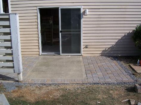 Installation of paver patio around existing concrete slab. Extend Patio, Extending Patio, Swimming Pool Cost, Pool Luxury, Pool Cost, Cement Patio, Concrete Patio Designs, Fiberglass Pool, Concrete Patios