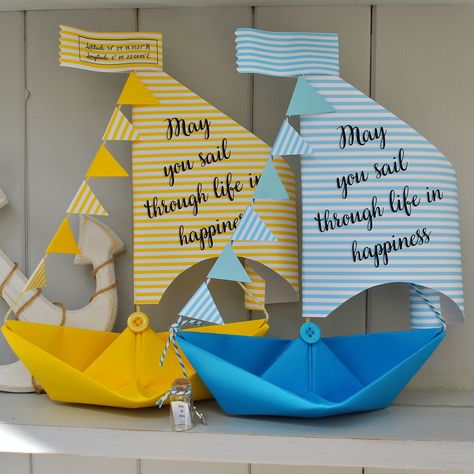 paper boat modern design Boat Card, Reunion Decorations, Paper Boats, Nautical Birthday Party, Latitude And Longitude, Origami Boat, Boat Decor, Nautical Birthday, Engagement Card