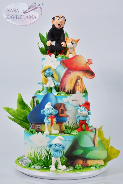 Smurfs Gargamel, Smurfs Cake, Smurfs Party, Rodjendanske Torte, Prince Cake, Alice In Wonderland Characters, The Smurfs, Bird Birthday, Girl Cake