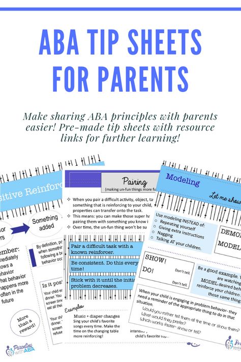 Parent training resources for BCBAs and other professionals. Easy to follow downloads for parenting tips. A tip sheet is a 2-page document- the front page is your visual summary of the topic, the back page has links to extra easy reading and a list of research references. Each topic includes: Definition Tips Visual examples Links to parent-friendly readings References Rbt Training Activities, Rbt Supervision Activities, Aba Resources, Aba Clinic, Bcba Supervision Activities, Aba Parent Training, Parent Training Aba, Aba Data Sheets, Session Notes Aba