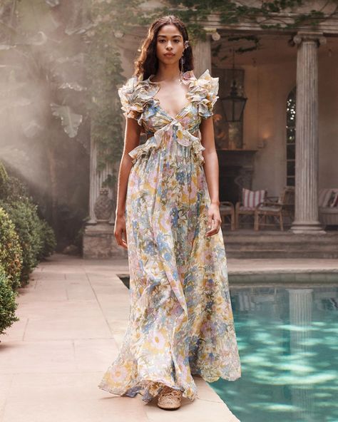 Zimmermann Resort 2020 Floral Embroidered Bridesmaid Dress, Florals Outfits, Zimmermann Resort, Elevated Fashion, Ruffle Gown, Resort 2020, Floral Wedding Dress, Paris Outfits, Lace Gown