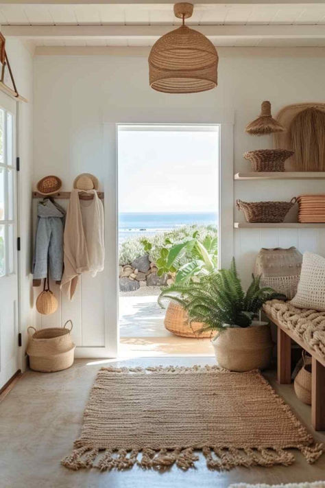 68 Bohemian Coastal Entryways: Infusing Surfside Vibes with Eclectic Accents Boho Entryway, Boho Beach House, Coastal Interiors Design, Estilo Tropical, Surf House, Beach House Interior, Home Entrance Decor, Style Deco, Coastal Interiors