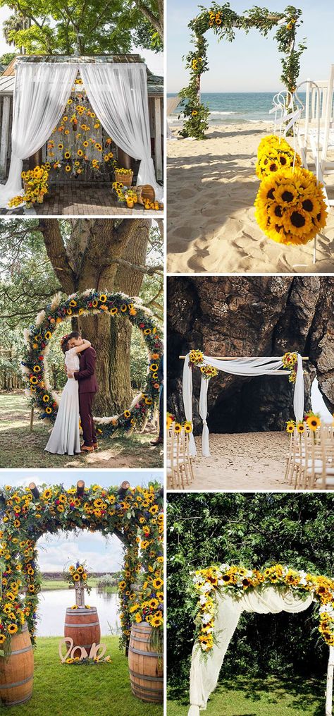 Mendoza Wedding, Sunflower Wedding Centerpieces, Yellow Wedding Ideas, Garden Backdrop, Bouquet Sunflower, Sunflower Wedding Decorations, Rustic Sunflower Wedding, Rustic Summer Wedding, Wedding Yellow