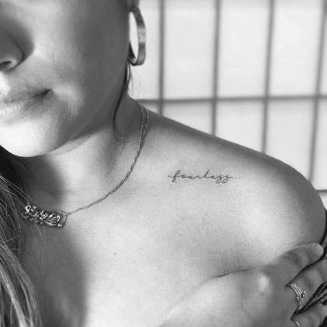 Just Breathe Tattoo, Fearless Tattoo, Tattoos Infinity, Tattoos Geometric, Collar Bone Tattoo, Subtle Tattoos, Fine Line Tattoos, Little Tattoos, Word Tattoos