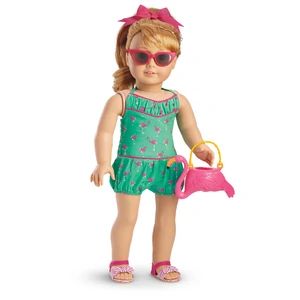 Maryellen's Flamingo Swim Set | American Girl Wiki | Fandom American Girl Maryellen, Maryellen Larkin, Flamingo Swimsuit, Swim Outfit, American Girl Historical, Girl Wishlist, American Girl Doll Stuff, Dolls And Dollhouses, American Girl Stuff