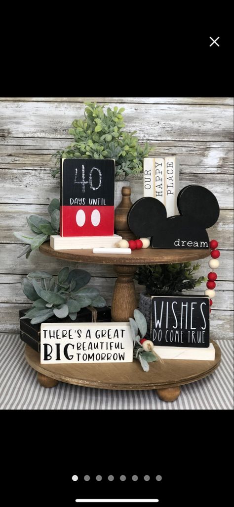 Disney Tiered Tray, Disney Tiered Tray Decor, Disney Coffee Bar, Disney Coffee, Tier Trays, Disney Kitchen, Tray Ideas, Disney Home Decor, Disney Decor