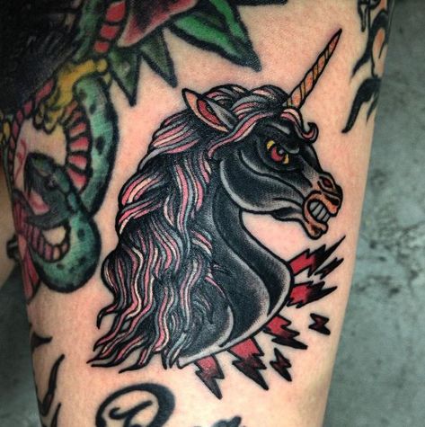 Traditional Unicorn, Unicorn Tattoo Ideas, Unicorn Tattoo Designs, Chest Tattoo Drawings, Origami Tattoo, Unicorn Tattoo, Traditional Tattoo Ideas, Tattoo Filler, Unicorn Tattoos