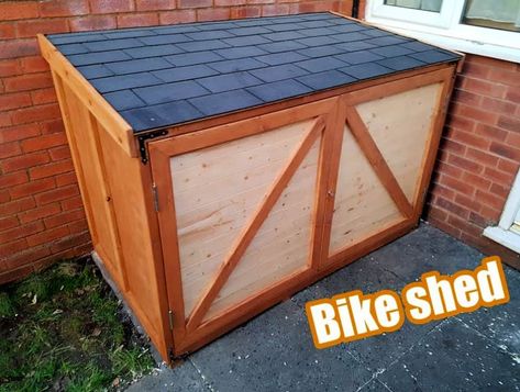 20 Free DIY Bike Shed Plans | DIY Outdoor Bike Storage Diy Bike Shed, Garbage Can Shed, Bike Storage Shed, Bicycle Storage Shed, Outdoor Bike Storage, Bike Shelter, Ebike Electric Bicycle, Bicycle Diy, Diy Storage Shed