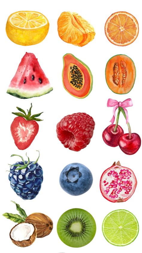 Fruit Collage, Fruits Drawing, Scrapbook Printing, Fruit Wallpaper, Watercolor Fruit, Iphone Wallpaper App, Fruit Art, Creative Drawing, Cute Wallpaper Backgrounds