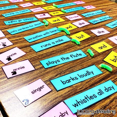 Silly Sentence Puzzles:  Students choose subjects, predicates, and conjunctions to create compound sentences.  Then, students edit for capitalization and punctuation Simple Sentences Activities, Precision Teaching, Conjunctions Activities, Compound Subjects And Predicates, Rooted In Reading, Simple And Compound Sentences, Compound Subject, Amy Lemons, Robot Craft