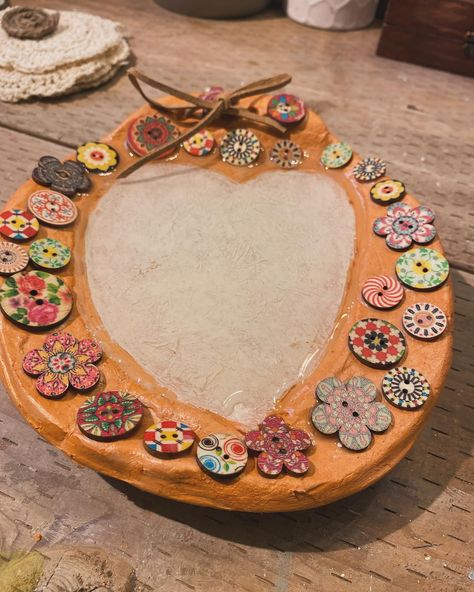 Button art on terracotta air dry clay #terracottaairdryclay #diybuttonart #besttweengift #popularairdryclay Buttons Ideas, Clay Buttons, Button Art, Dry Clay, Air Dry Clay, Air Dry, Quick Saves, Art