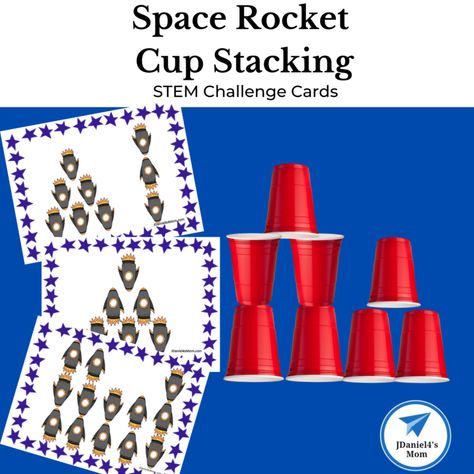 Space Rocket Cup Stacking STEM Challenge Cards - JDaniel4s Mom Cup Stacking, Ten Frame Activities, Kindergarten Anchor Charts, All About Me Worksheet, Insects Theme, Summer Math, Space Activities, Stem Challenge, Shapes Activities