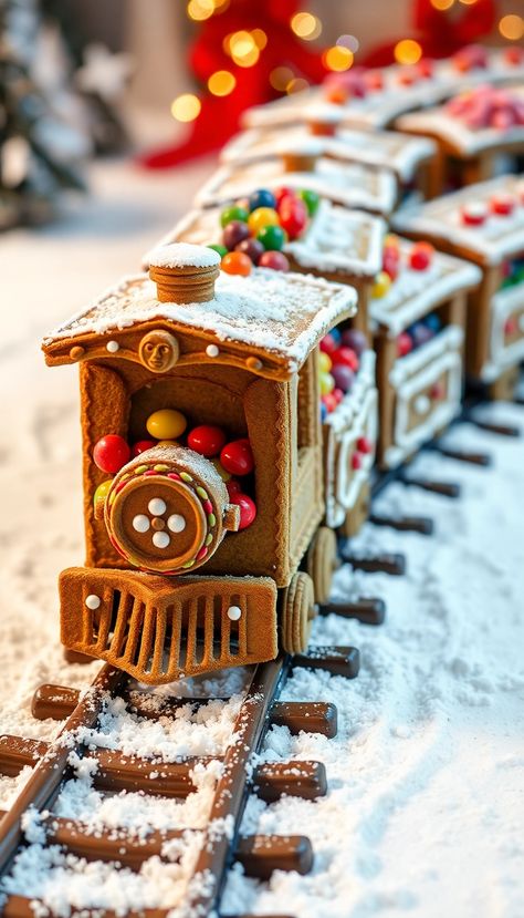 Gingerbread Train Ideas Decoration, Gingerbread Sleigh Ideas, Train Gingerbread House, Gingerbread Carnival, Gingerbread Train Diy, Gingerbread Ideas Creative, Lighthouse Gingerbread House, Gingerbread Contest Ideas, Gingerbread Train Ideas