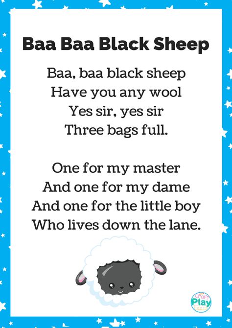 Baa Baa Black Sheep Printable: Lessons and Activities - Craft Play Learn Baa Baa Black Sheep Activities Preschool, Weight Watchers Beef Stew, Observation Examples, Sheep Printable, Rhyming Poems For Kids, Maori Songs, Nursery Rhymes Preschool Crafts, Toddler Songs, Nursery Rhyme Crafts