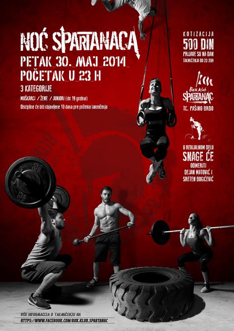 Poster design for a crossfit competition "The Night of Spartans" for my club "Spartanac". Gym Posters Design, Crossfit Poster Design, Gym Poster Design, Crossfit Competition, Poster Promo, Gym Designs, Gym Design Interior, Poster Competition, Gym Poster