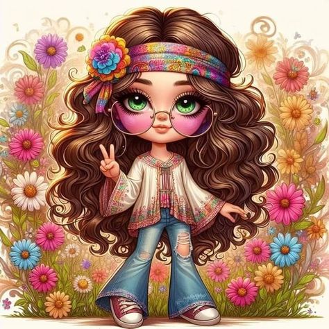 Hippie Girl Outfit Hippie Girl Outfits, Paz Hippie, Peace Sign Art Hippie, Peace Sign Art, Plus Size Art, Art Hippie, Trippy Designs, Japan Tattoo Design, Betty Boop Cartoon