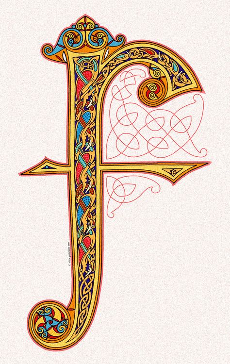 Celtic Illuminated Letters, Illuminated Script, The Letter F, Decorated Letters, Illustrated Manuscript, Alfabet Letters, Illumination Art, Fancy Letters, Book Of Kells